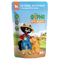 Мнямс Ферма кота Фёдора Влажный корм для взрослых кошек, Сочные кусочки с говядиной желе