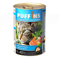 Puffins 415г конс. Влажный корм для взрослых кошек Рыбное ассорти (желе)