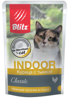 Blitz Classic Indoor Влажный корм для кошек, склонных к лишнему весу, Курица с тыквой в соусе
