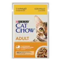 Cat Chow 85г пауч Adult Влажный корм для взрослых кошек Курица и кабачки в желе