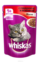 Whiskas Влажный корм для взрослых кошек, Говядина и ягненок в желе 