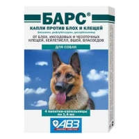 Барс капли против блох и клещей для собак (4пип по1.4мл) Цена за 1пипетку