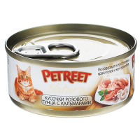 Petreet 70г конс. Влажный корм для взрослых кошек Кусочки розового тунца с кальмарами