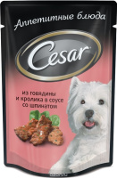 Cesar влажный корм для взрослых собак всех пород, Говядина и кролик в соусе со шпинатом
