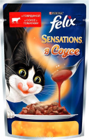 Felix Sensations Влажный корм для взрослых кошек, Говядина в соусе с томатами