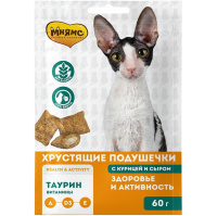 Мнямс Здоровье и активность лакомство хрустящие подушечки для кошек с курицей и сыром