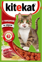 Kitekat 85г пауч Влажный корм для взрослых кошек Говядина (соус)