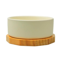 Mr.Kranch Миска керамическая белая на бамбуковой подставке, 860мл 