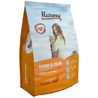 Karmy 400г Hair&Skin Сухой корм для взрослых кошек для здоровья кожи и шерсти Лосось