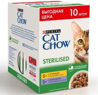 Cat Chow 10*85г пауч Sterilized Влажный корм для стерилизованных кошек Курица/Ягненок