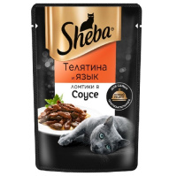 Sheba 75г пауч Влажный корм для взрослых кошек Ломтики Телятина и язык в соусе