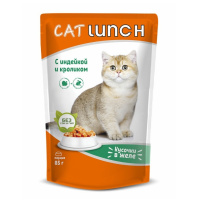 Cat Lunch Влажный корм для взрослых кошек, Индейка и кролик в желе