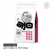 AJO Skin&Hair Сухой корм для взрослых кошек здоровая кожа и красивая шерсть, Индейка и лосось