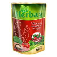 Herbax Влажный корм для взрослых кошек, Нежная телятина в соусе с листьями брусники