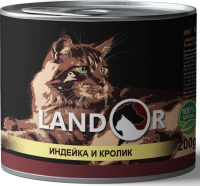 Landor 200г конс. Влажный корм для взрослых кошек Индейка и кролик