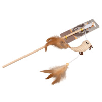 Wogy Игрушка-дразнилка для кошек Птичка текстильная с перьями на деревянной палочке, 40см*15/8*4*2см