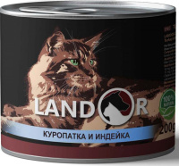 Landor 200г конс. Влажный корм для взрослых кошек Куропатка и индейка