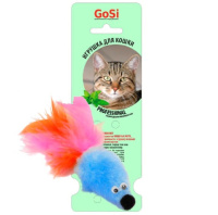 Игрушка для кошек GoSi "Мышь с мятой" голубой мех с хвостом перо картон с еврослотом
