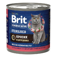 Brit Premium by Nature Влажный корм для взрослых стерилизованных кошек, Кролик и брусника