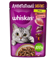 Whiskas Аппетитный микс Влажный корм для взрослых кошек, Утка и печень в мясном соусе