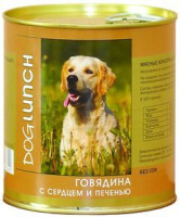 Dog Lunch влажный корм для взрослых собак всех пород, Говядина с сердцем и печенью в желе 