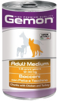 Gemon Dog Medium Adult Влажный корм для собак средних пород, Кусочки курицы с индейкой