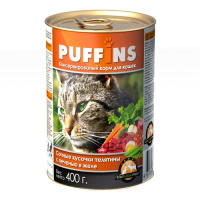 Puffins 400г конс. Влажный корм для взрослых кошек Телятина с печенью (желе)