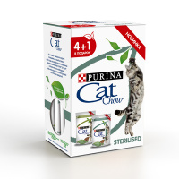 Cat Chow 4+1*85г пауч Sterilized Влажный корм для стерилизованных кошек Курица/Ягненок
