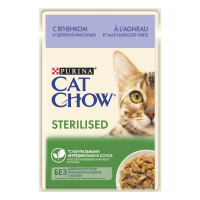 Cat Chow 85г пауч Sterilized Влажный корм для взрослых стерилизованных кошек Ягненок и зелень
