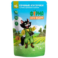 Мнямс Ферма кота Фёдора Влажный корм для взрослых кошек, Сочные кусочки с уткой, кроликом и дичью