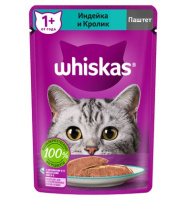 Whiskas Влажный корм для взрослых кошек от 1 года, Индейка и кролик в паштете