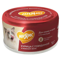Мнямс Влажный корм для кошек и котят старше 6 месяцев, Курица с говядиной в нежном желе