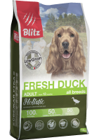 Blitz Holistic Adult Fresh Duck Сухой низкозерновой корм для взрослых собак, Свежая утка