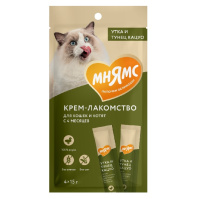 Мнямс 15г*4шт Крем лакомство для кошек с уткой и тунцом Кацуо 