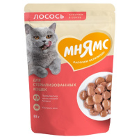 Мнямс Влажный корм для взрослых стерилизованных кошек, Кусочки в соусе с лососем