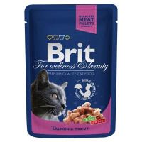 Brit Premium 100г пауч Salmon&Trout Влажный корм для взрослых кошек Лосось и форель