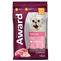 Award Sterilized Сухой корм для взрослых стерилизованных кошек, Индейка, курица и клюква
