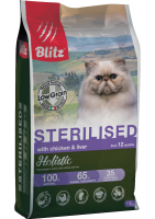 РАЗВЕС Blitz Holistic Sterilised Chicken&Liver Сухой низкозерновой корм для стерилизован кошек