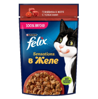 Felix Sensations Влажный корм для взрослых кошек, Говядина в желе с томатами
