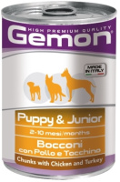 Gemon Dog Puppy&Junior Влажный корм для щенков, Кусочки курицы с индейкой