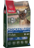 РАЗВЕС Blitz Holistic Adult Cat Chicken&Fish Сухой низкозерновой корм для кошек Курица и рыба