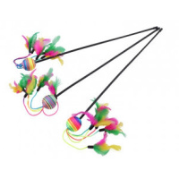 Wogy Игрушка-дразнилка для кошек Шарик-погремушка с перьями на палочке, 44см