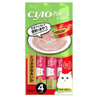 Inaba Ciao 14г*4шт Лакомство-пюре для взрослых кошек, Куринное филе и кальмар