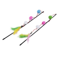 Wogy Игрушка-дразнилка для кошек Шарик 3шт с перьями на палочке с колокольчиком, 45см