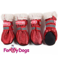 ForMyDogs Сапоги для собак на искусственном меху красные FMDX612C-2015-3 (размер 0, подошва длина 4см, ширина 2,7см, высота сапог 6,5см)