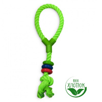 Чистый котик Веревочная игрушка с пластиковым кольцом для домашних животных зеленая, 42см