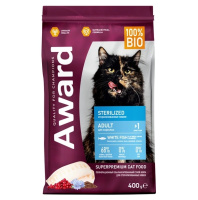 Award Sterilized Сухой корм для взрослых стерилизованных кошек, Белая рыба, семяна льна, клюква