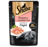 Sheba 75г пауч Влажный корм для взрослых кошек Ломтики Форель и креветки в соусе