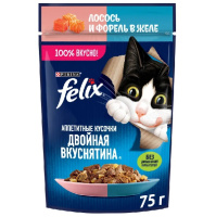 Felix Двойная вкуснятина Влажный корм для взрослых кошек, Лосось и форель в желе