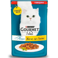 Gourmet 75г пауч Перл Желе Де-Люкс Влажный корм для взрослых кошек Говядина (желе)